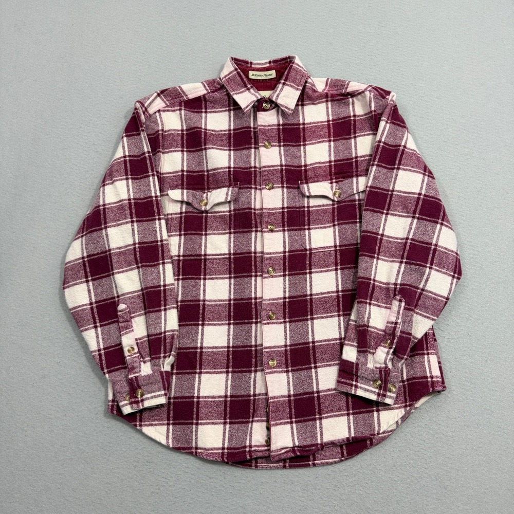 Eddie Bauer Shirt Mens Large Maroon McKinley Flannel Plaid Button Up Long Sleeve